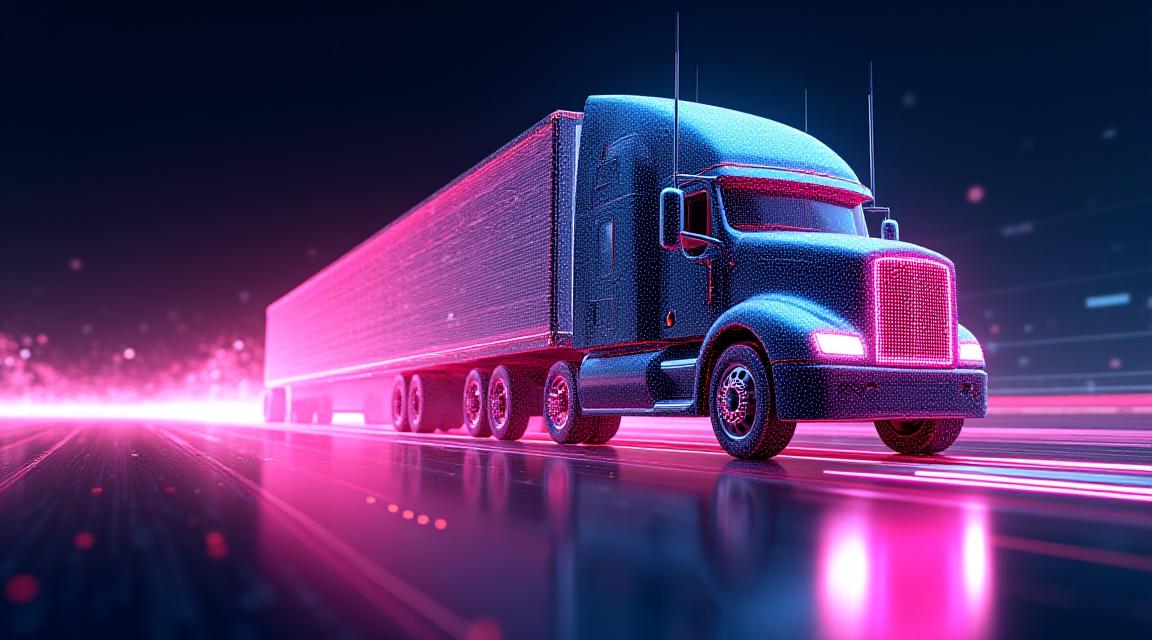 Secure digital logistics concept with neon highlights