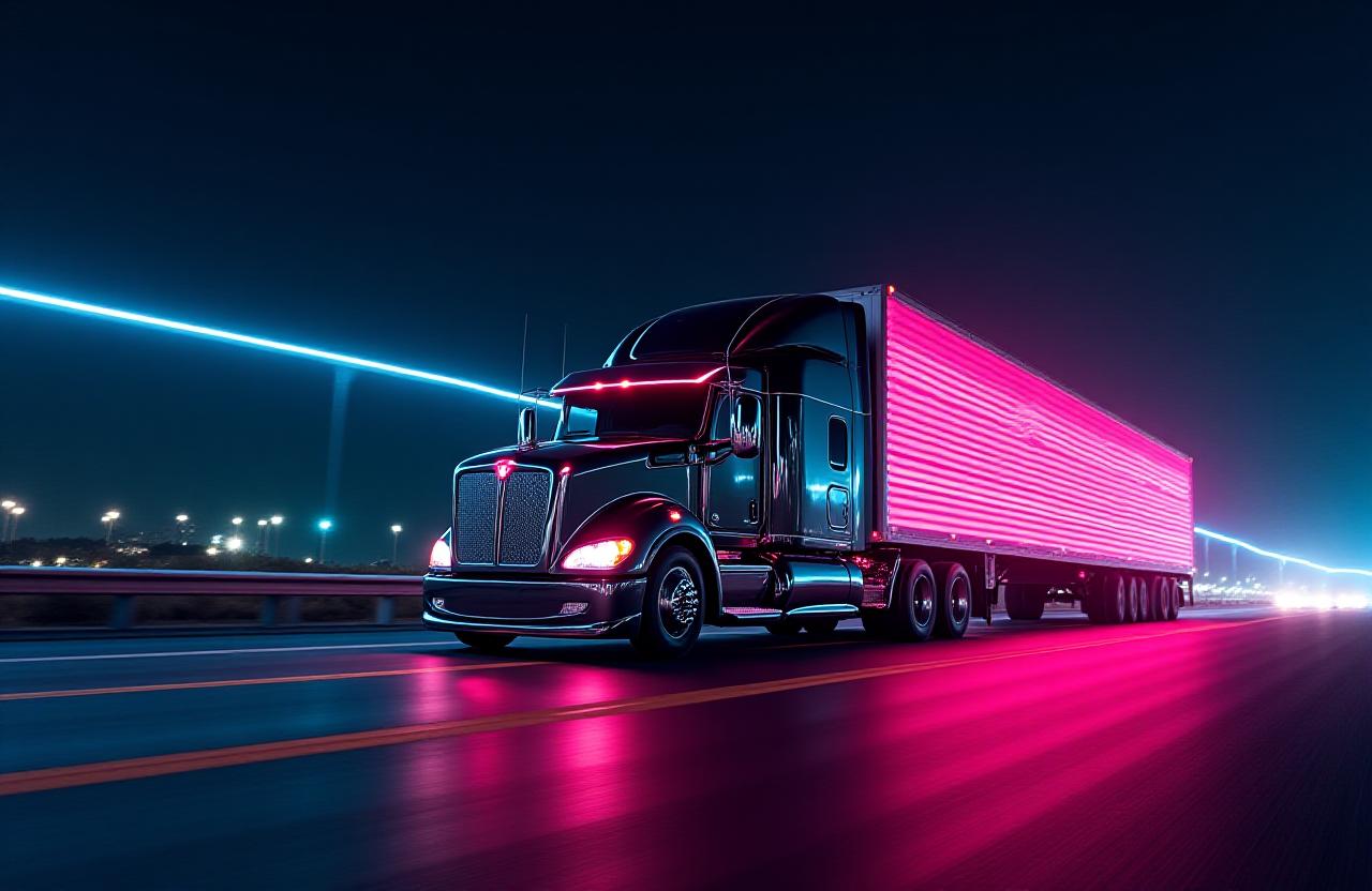 Modern logistics truck with neon accents